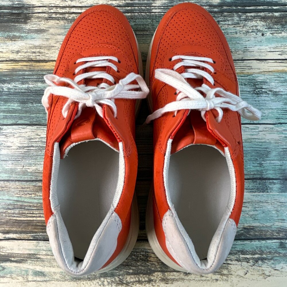 Ecco Soft 7 Runner Sneaker Womens 7 Orange Leather Athletic Shoes Wedge Lace Up - Picture 5 of 11